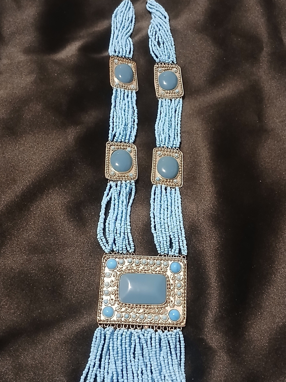 Vntg Chunky Large Turquoise Colored Tribal Necklace Beaded Jewelry Hippie Boho